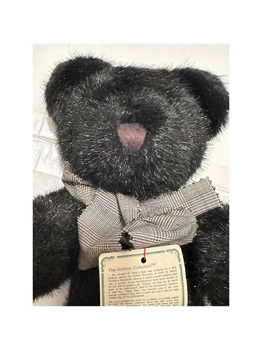 Boyds Bears The Archive Collection Black Teddy Bear #1364 Plaid Bow & Paws VTG